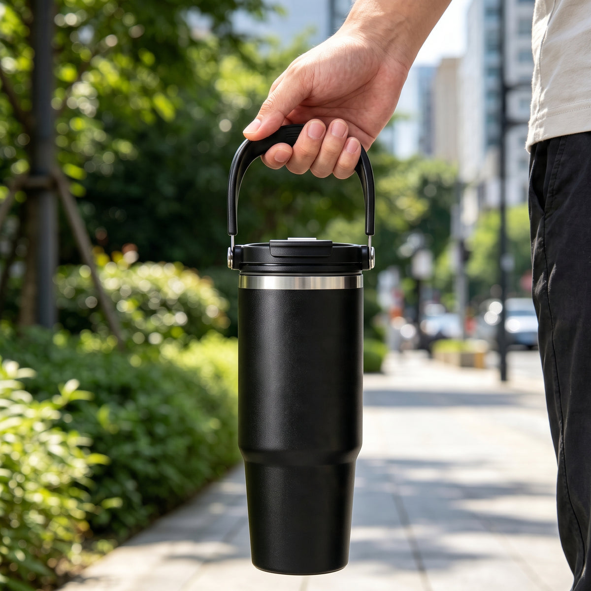 Stainless Steel Tumbler With Handle & Straw 890ML