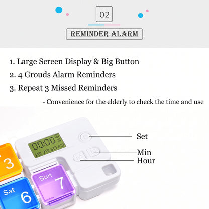 7-Day Smart Pill Organizer With Digital Reminder