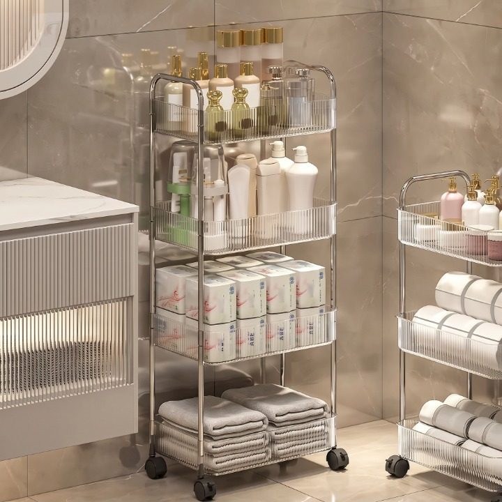 4 Layer Acrylic Rolling Storage Trolley Rack