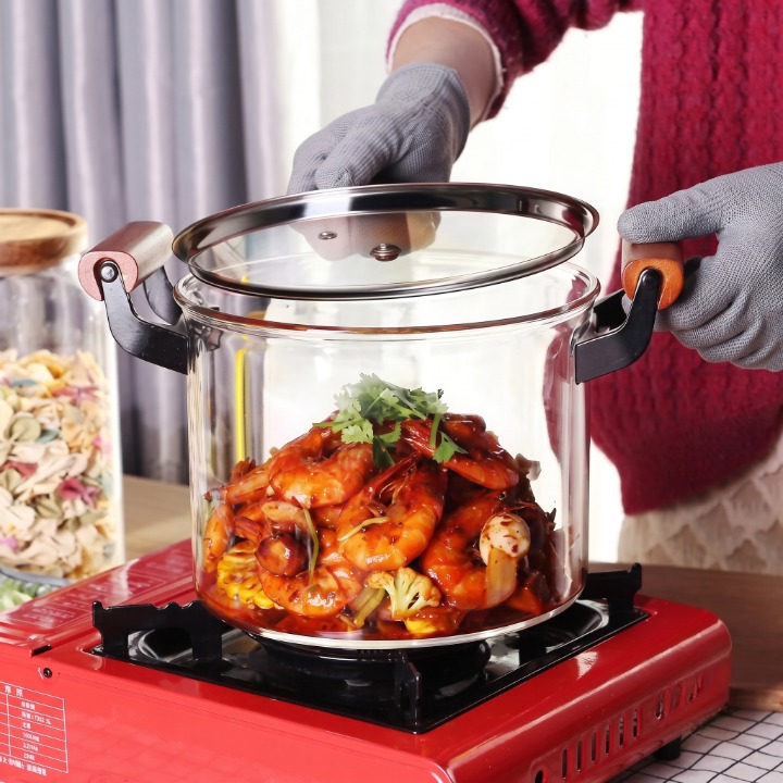 Transparent Glass Cooking Pot With Wooden Handle – 6.5L
