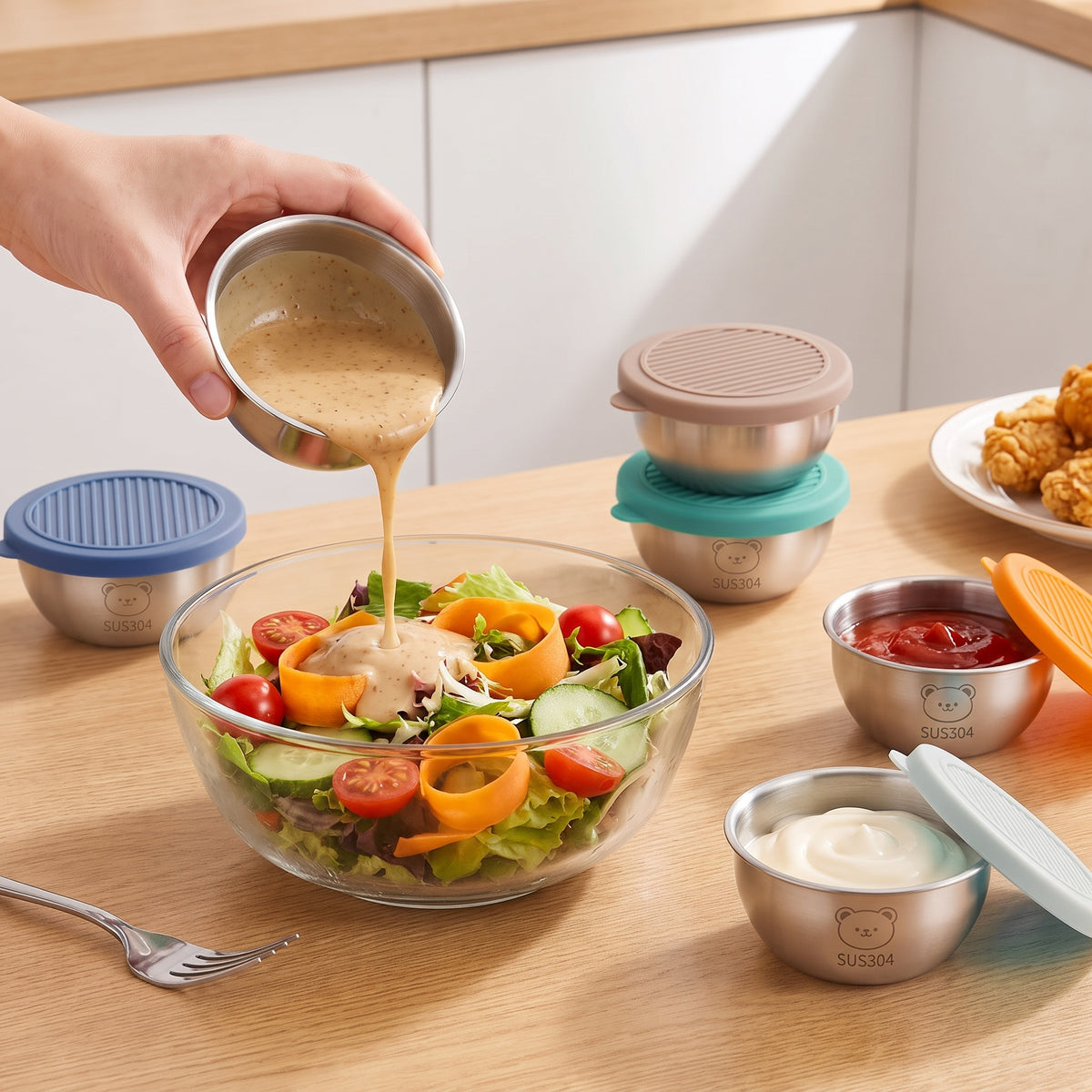 4PCs Stainless Steel Sauce Cups With Lids