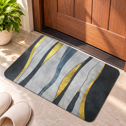 Grey & Yellow Striped Floor Mat (Random Design)