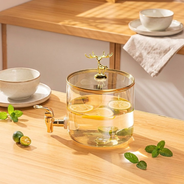 Luxury Glass Beverage Dispenser with Deer Lid