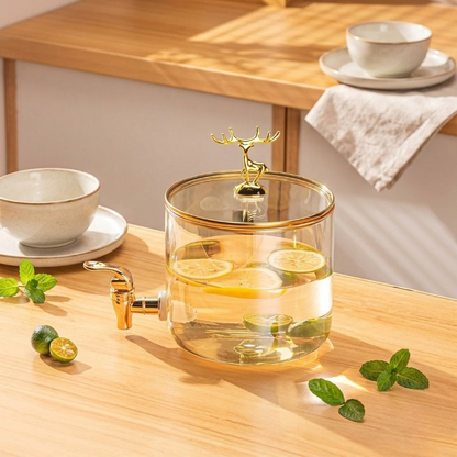 Luxury Glass Beverage Dispenser with Deer Lid