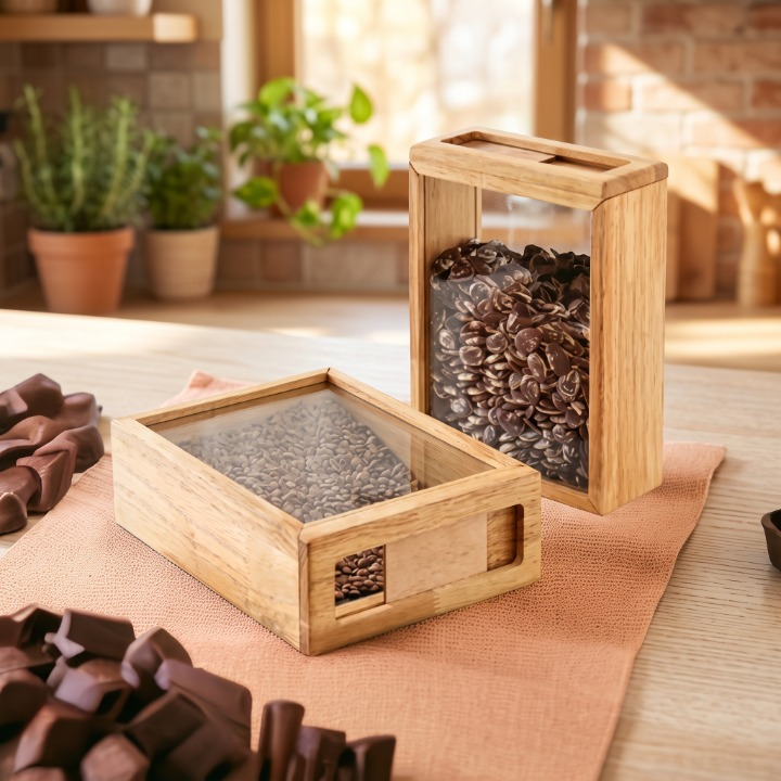 Wooden Grain Storage Container With Lid