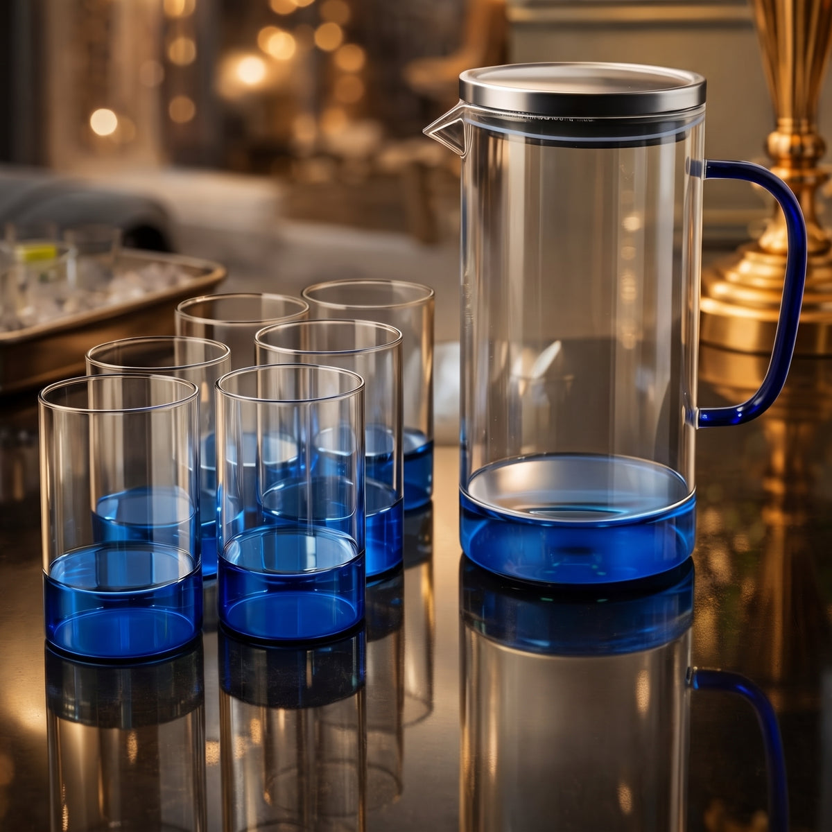 7PCs Luxury Blue Base Glass Jug Set