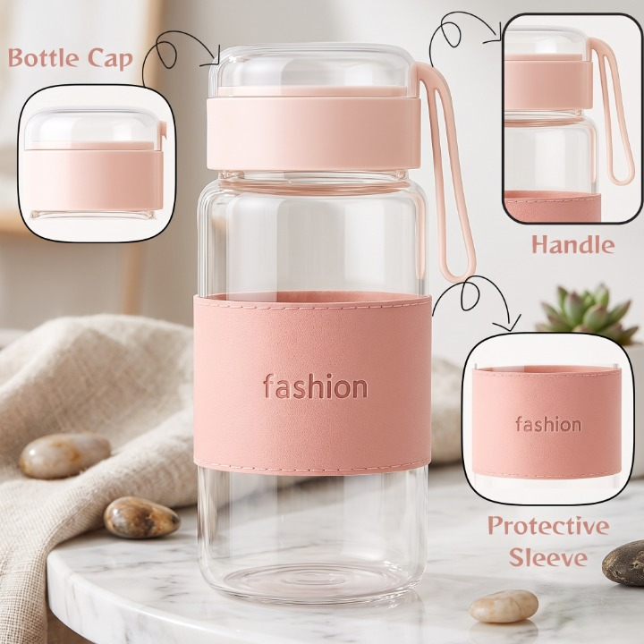 Elegant Double Wall Glass Water Bottle 340ML