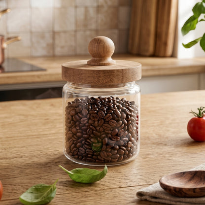 Glass Storage Canister With Wooden Cap