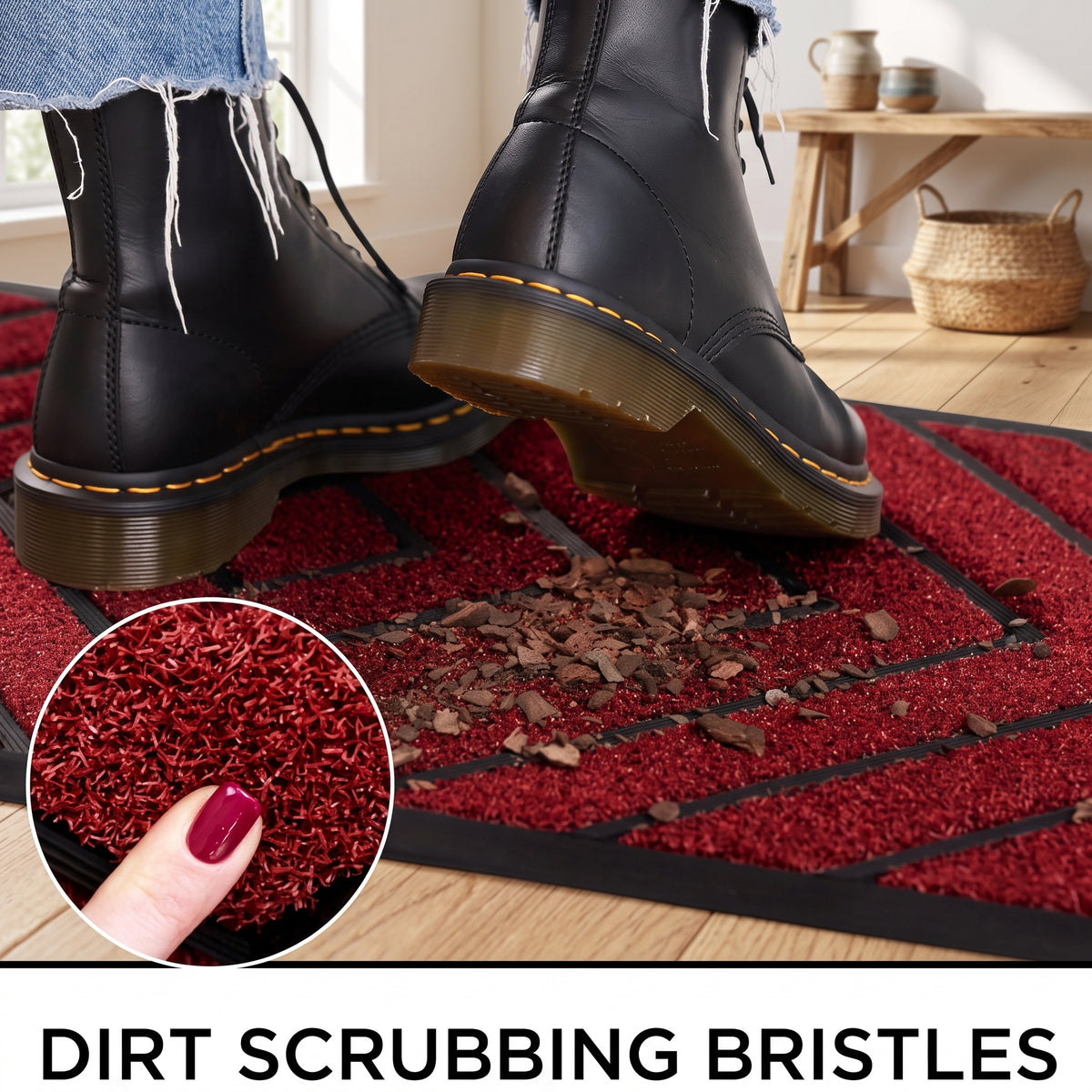Red Geometric Non Slip Floor Mat