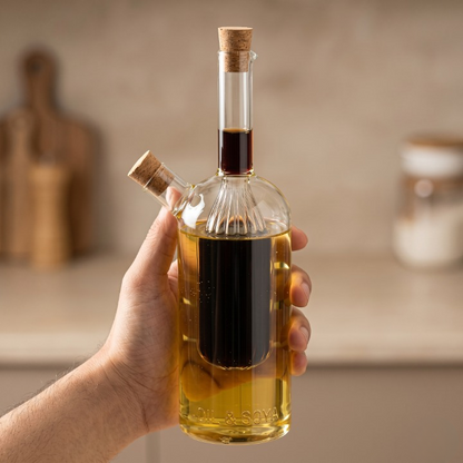 Elegant Glass Oil Bottle with Double Spout