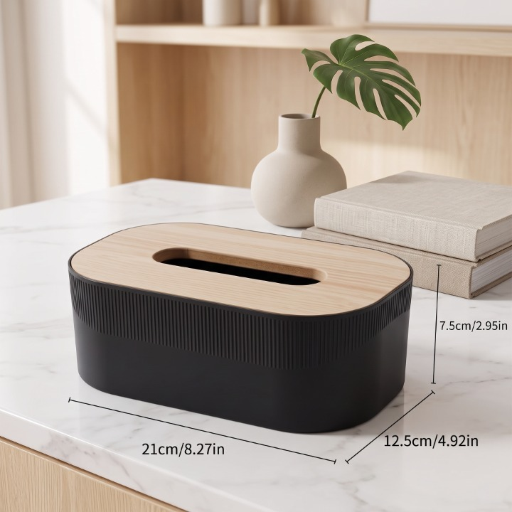 Elegant Ribbed Wooden-Top Tissue Box