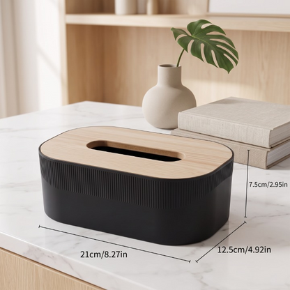 Elegant Ribbed Wooden-Top Tissue Box