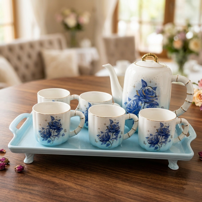 8PCs Ceramic Tea Set With Tray