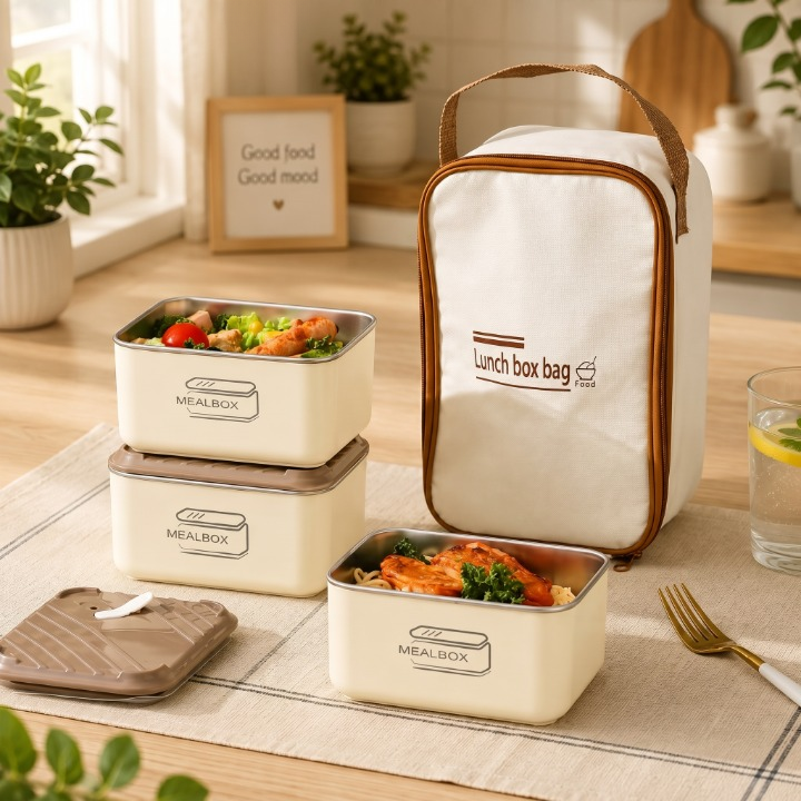 3PCs Stainless Steel Square Insulated Boxes