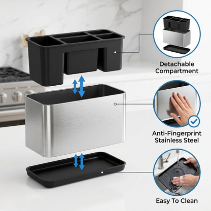 4-Section Kitchen Stainless Steel Cutlery Organizer