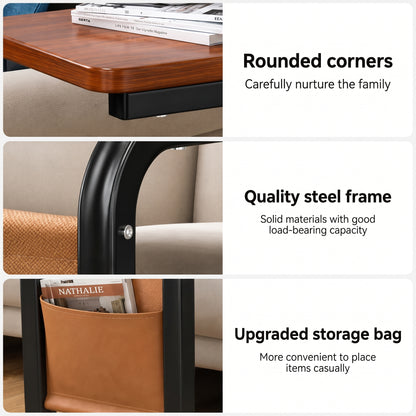 C-Shaped Sofa Side Table With Wheels