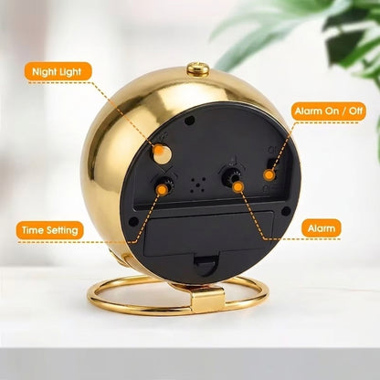 Creative Retro Gold Plated Metal Alarm Clock