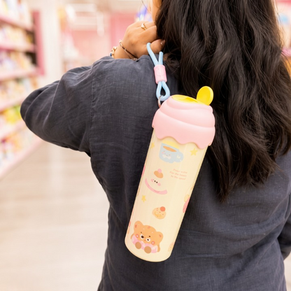 Stainless Steel Cartoon Water Bottle With Straw