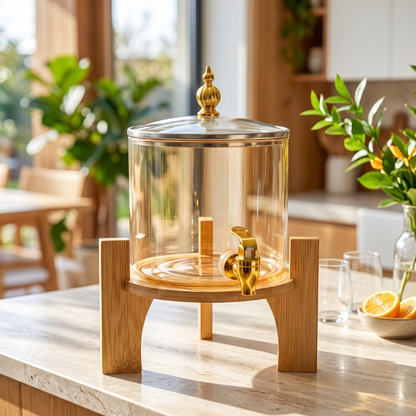 Premium Beverage Dispenser With Lid & Wooden Stand 2.6L