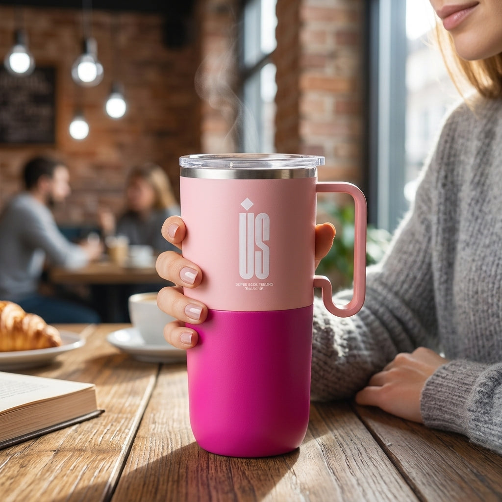 Double Wall Coffee Mug With Sliding Lid 600ML