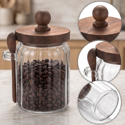 Glass Storage Jar with Wooden Lid & Spoon 500 ML