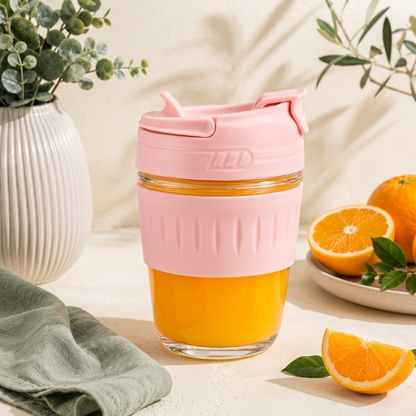 Double Layer Travel Glass Mug With Lid