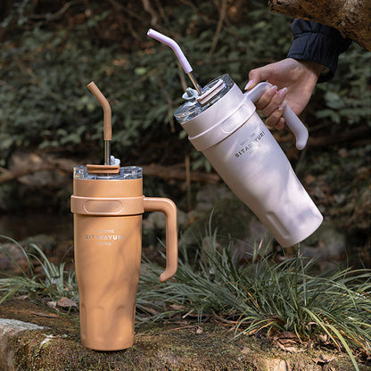 Stainless Steel Travel Tumbler With Handle & Straw
