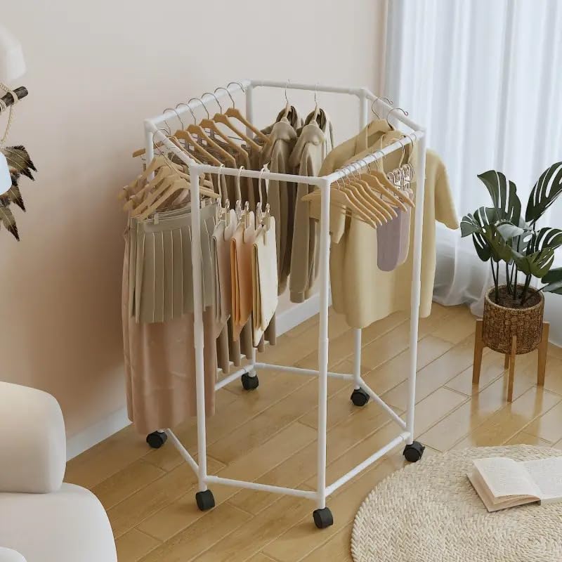 360° Rotating Hexagon Cloth Drying Rack With Wheel