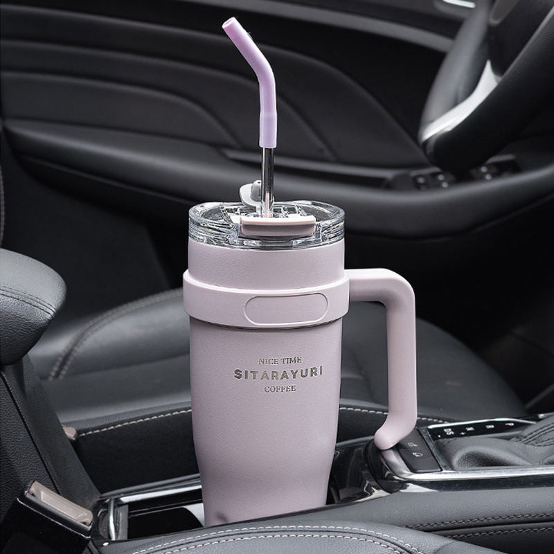 Stainless Steel Travel Tumbler With Handle & Straw