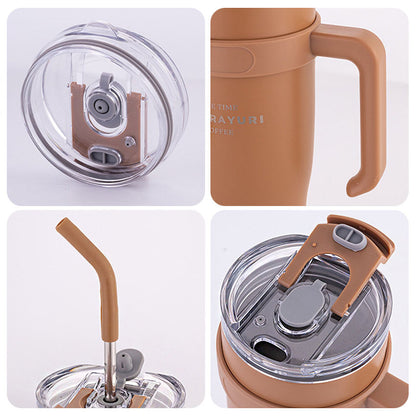 Stainless Steel Travel Tumbler With Handle & Straw