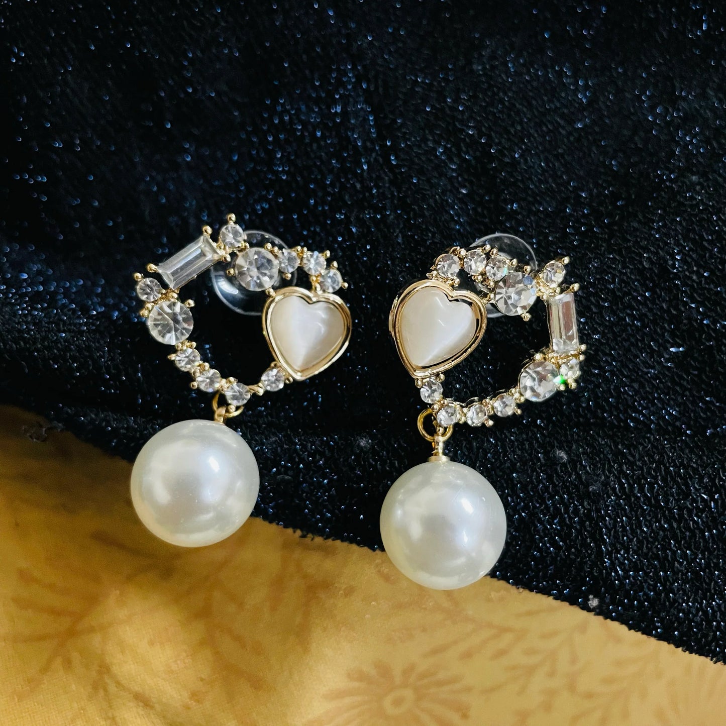 Luxury Zircon Heart Pearl Drop Earrings