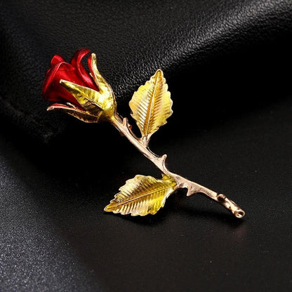 Elegant Red Rose Flower Brooch