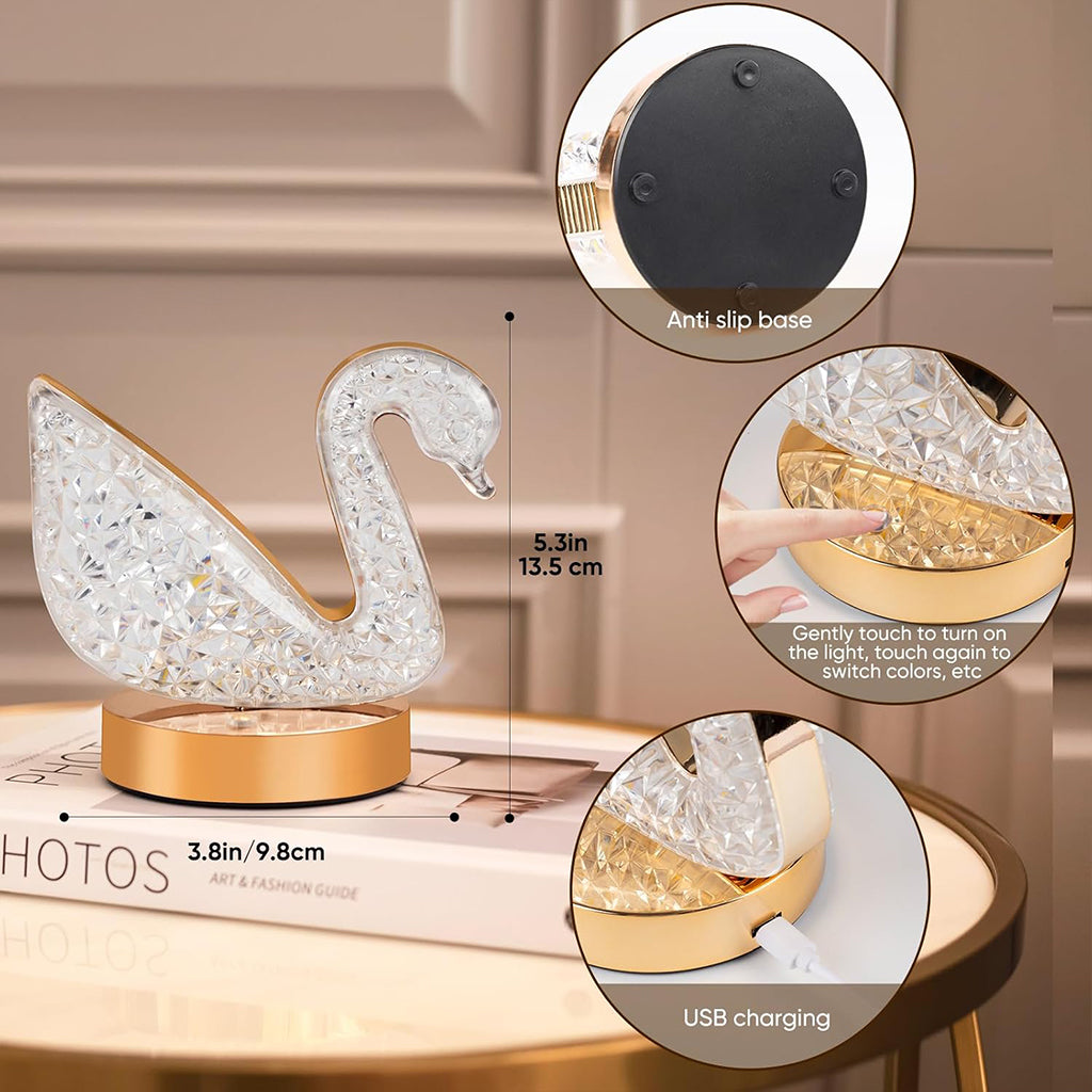 Rechargeable Swan Shape Crystal Lamp