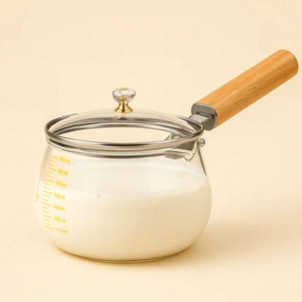 Glass Sauce Pan with Wood Handle 800ML (HEAT-RESISTANT)