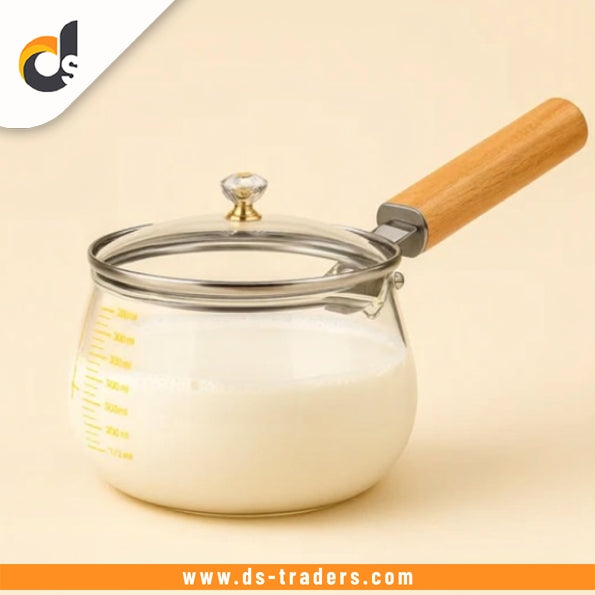 Glass Sauce Pan with Wood Handle 800ML (HEAT-RESISTANT)