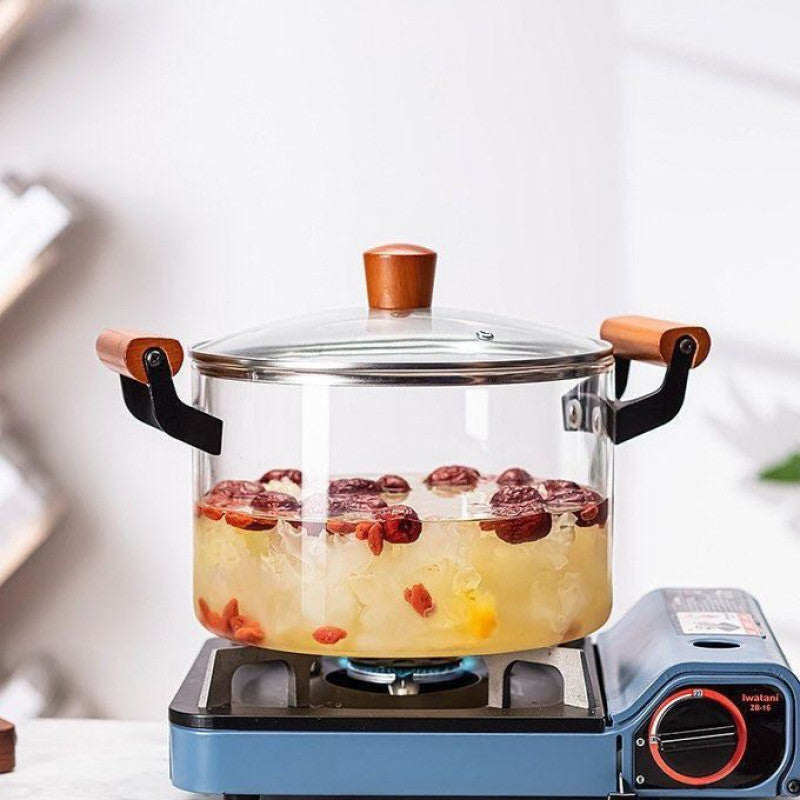 High Borosilicate Glass Cooking Pot With Lid & Handle 2.5L