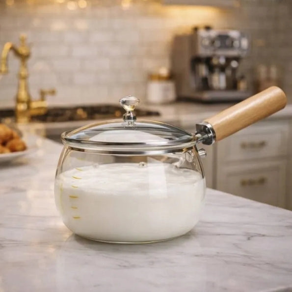 Glass Sauce Pan with Wood Handle 800ML (HEAT-RESISTANT)