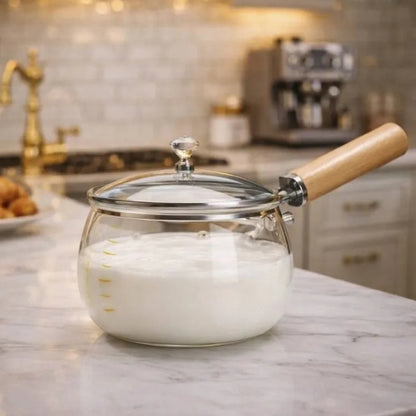 Glass Sauce Pan with Wood Handle 800ML (HEAT-RESISTANT)