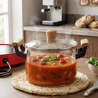 High Borosilicate Glass Cooking Pot With Lid & Handle 2.5L