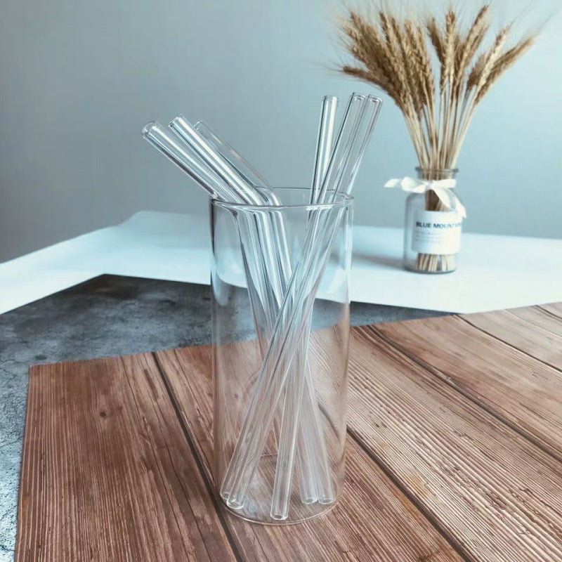 6PC Reusable Glass Straw with Brush