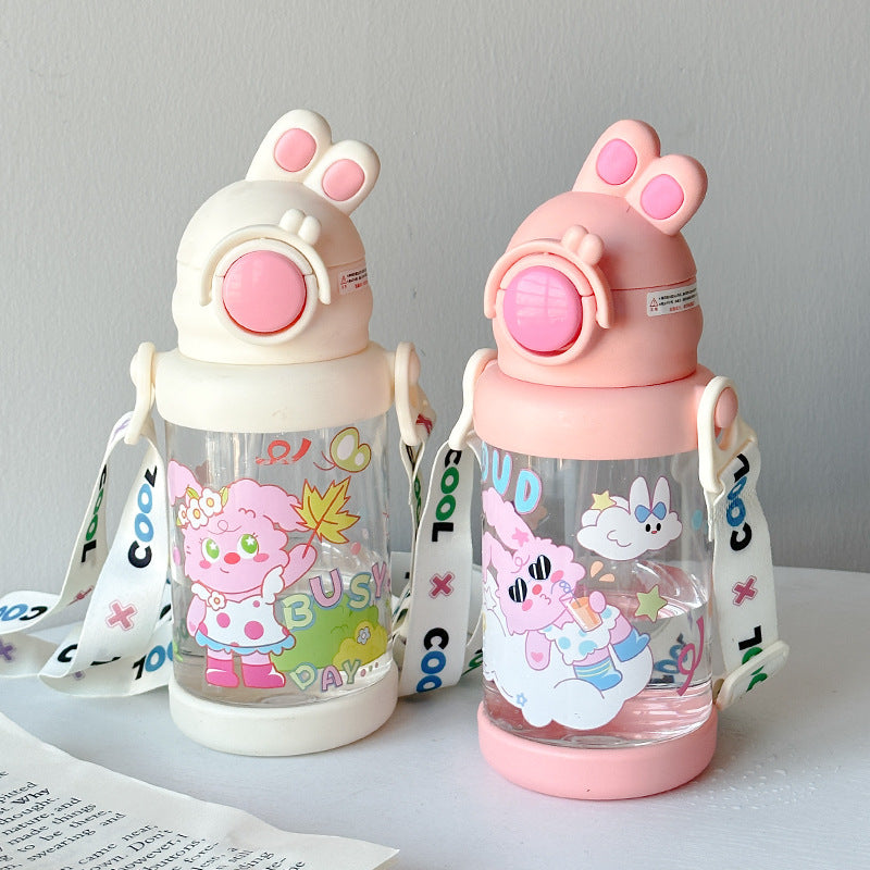 Cute Bunny-Themed Kids Water Bottles with Strap