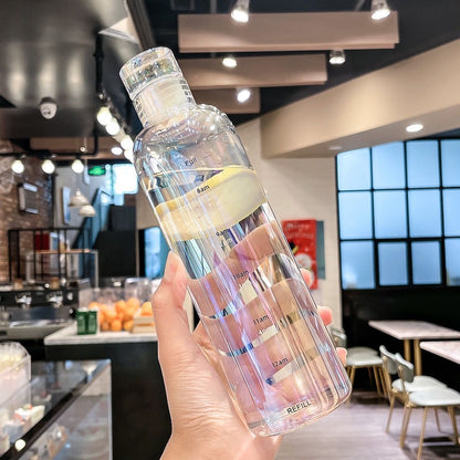 Creative Clear Glass Water Bottle With Time Scale