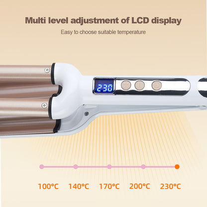3 Barrels Hair Curling Iron with Lcd Display