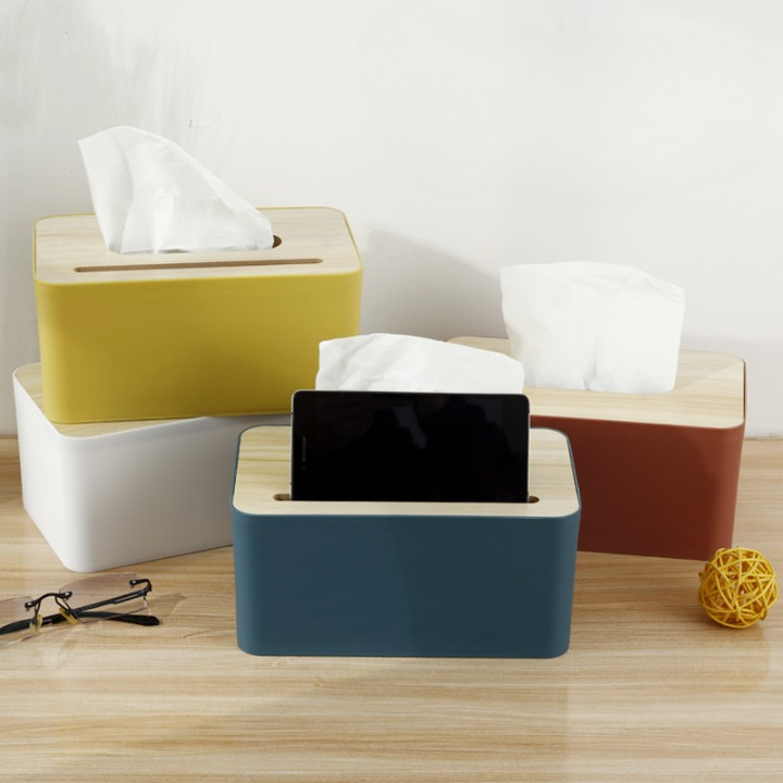 Tissue Box Holder With Phone Stand Slot Design
