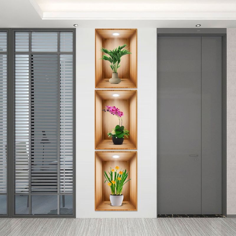 Triple Simulated Plant Potted Wall Sticker