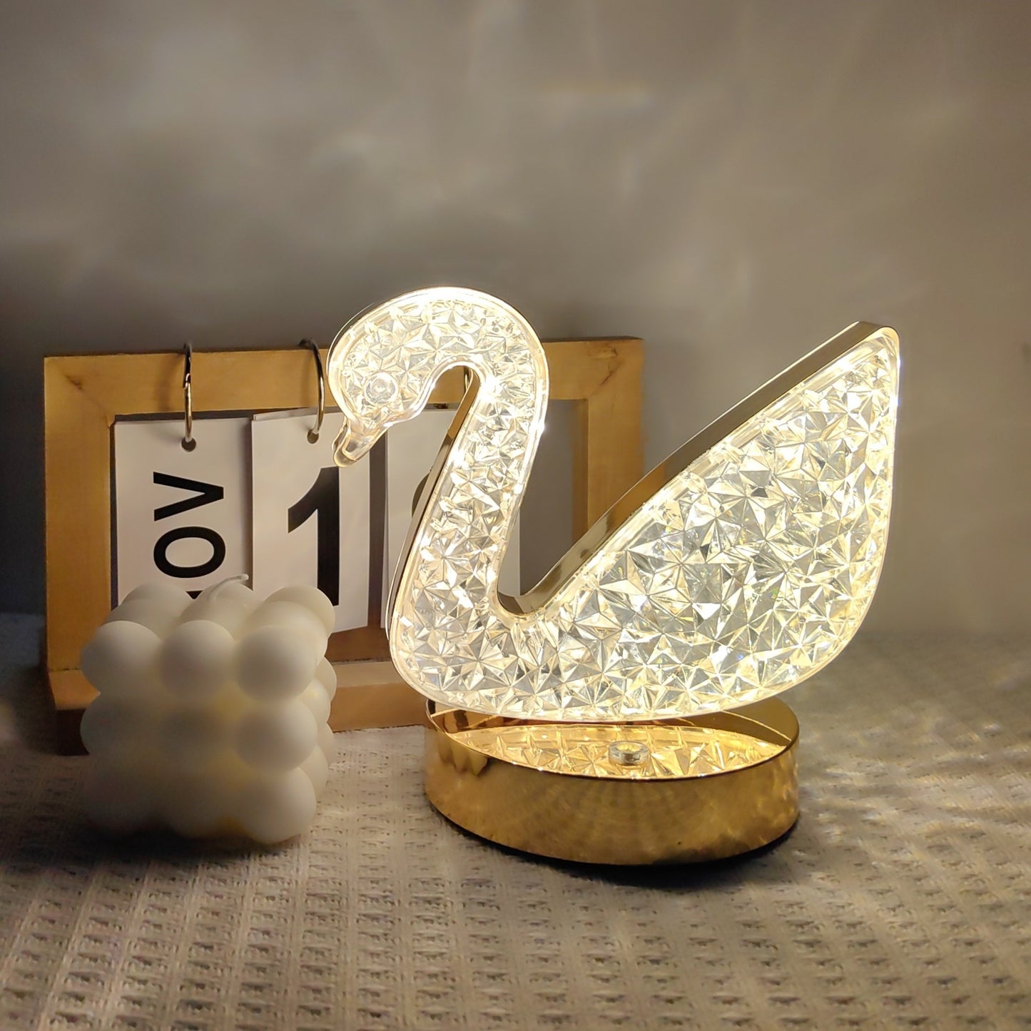 Rechargeable Swan Shape Crystal Lamp
