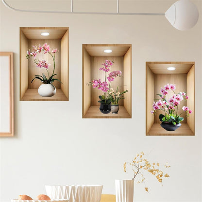 Triple Simulated Plant Potted Wall Sticker