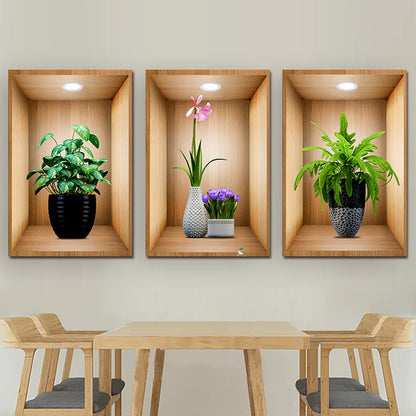 Triple Simulated Plant Potted Wall Sticker