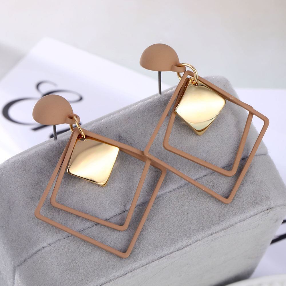 Double Square Drop Dangle Earrings