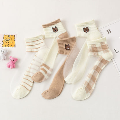 5Pairs/Set Cute Printed Women's Net Socks